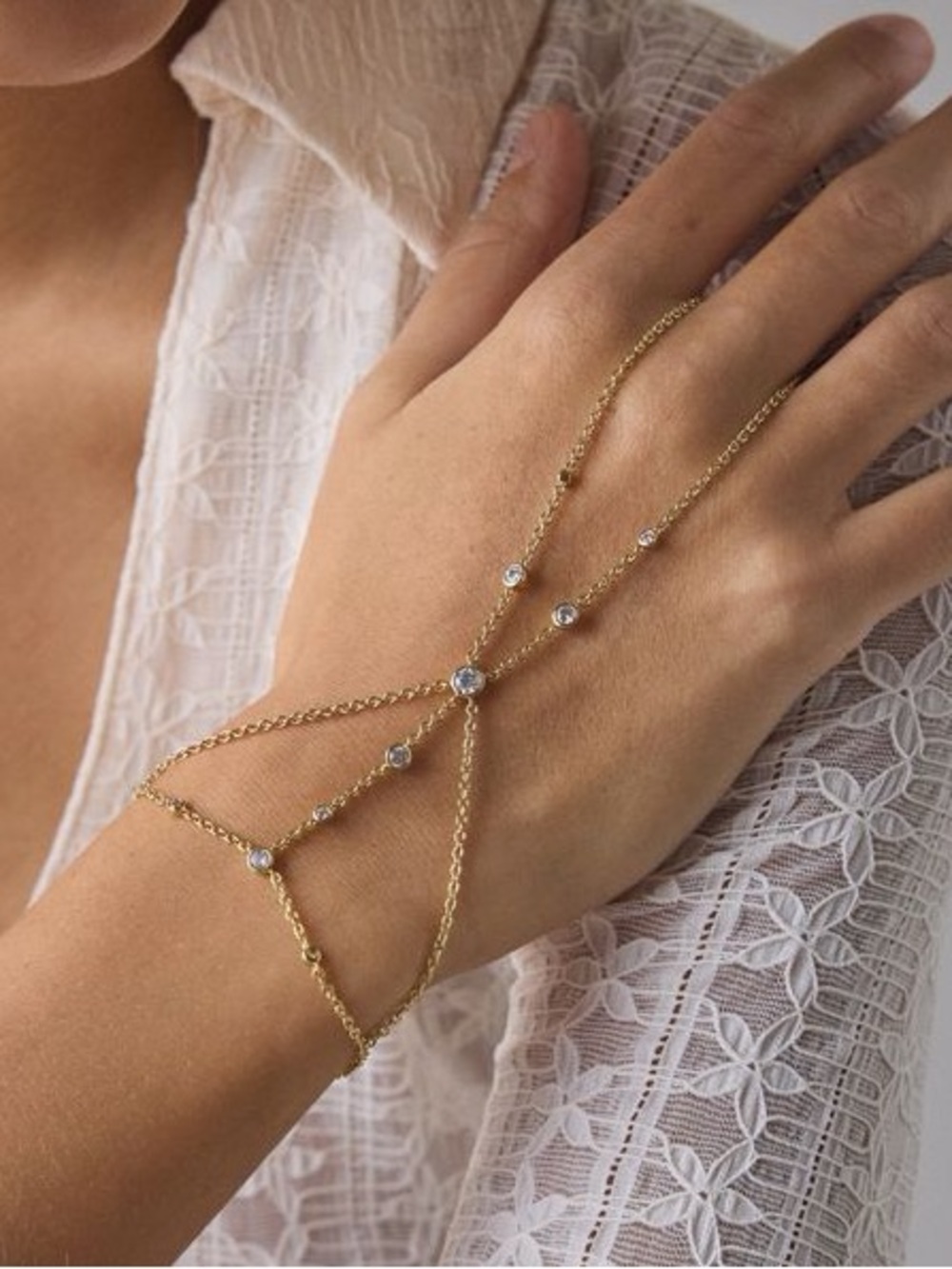 Electric Picks Gold Bezel Diamond Hand Chain nwt
